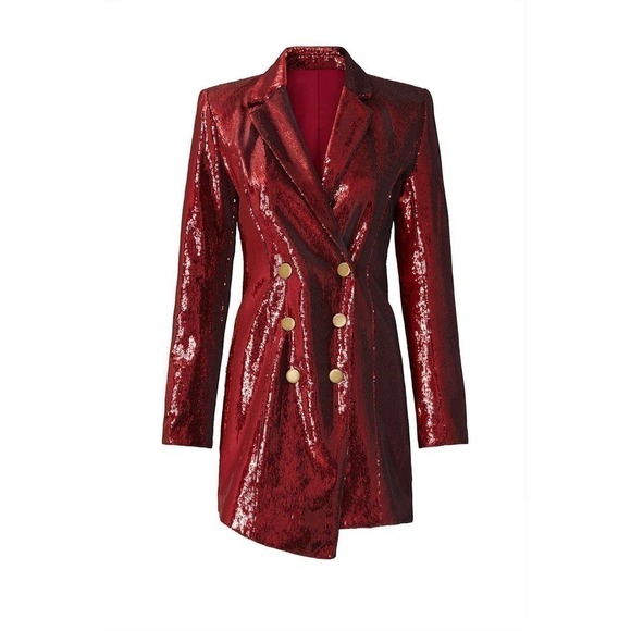 Retrofete Selena Dress Sequin Jacket Double Breasted Long Sleeve Red Size S - Picture 3 of 11